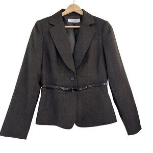Vintage 90s Elie Tahari Womens Charcoal Gray Belted Lapel Collar Jacket Size 4